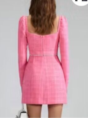 Self-Portrait Pink Heart-Neckline Embellished Tweed Long-Sleeve Dress M